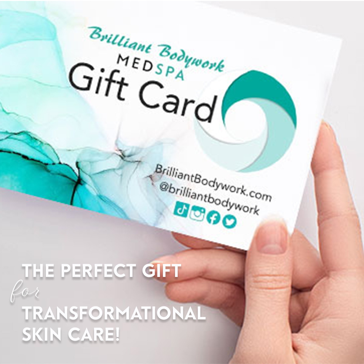 Click this image or use our dropdown on this page to purchase your Brilliant Bodywork Med Spa gift cards.